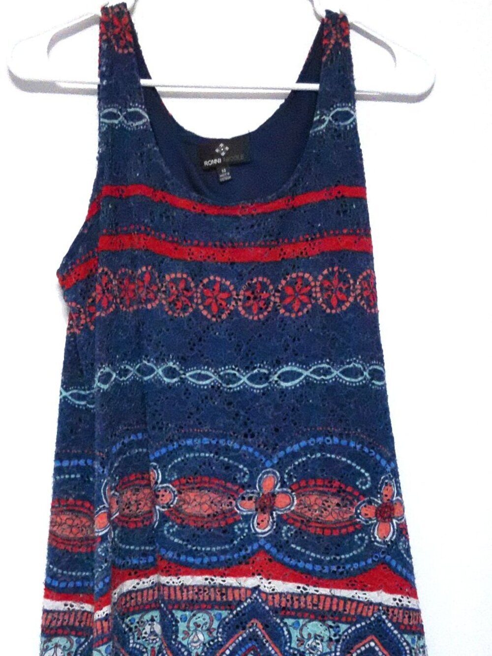 Ronni Nicole Size 14 Midi Dress Blue Red Boho Sleeveless Lined Women